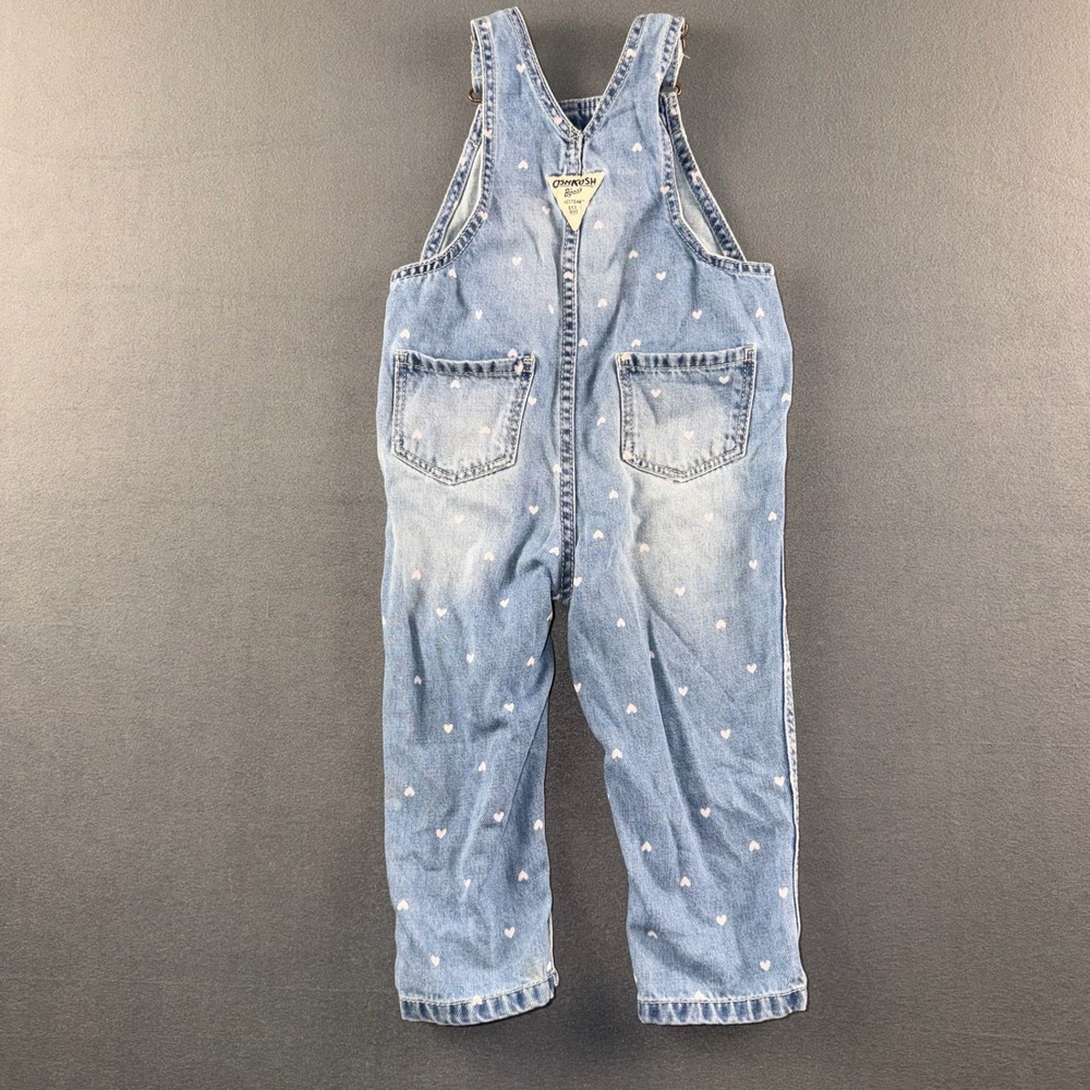 OshKosh Bgosh Girls 24M Blue Denim Heart Print Bib Overalls Light Wash 1K338210 - Picture 9 of 10